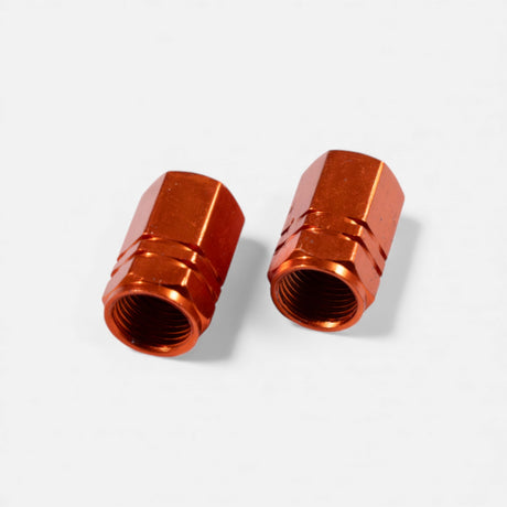Bouchons de valve orange en aluminium (x2) – Trottinette, vélo, voiture Wheellow